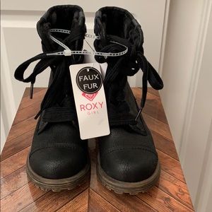 Roxy Girl Bruna Faux Fur Line Black Combat Boots - Size 11 - New